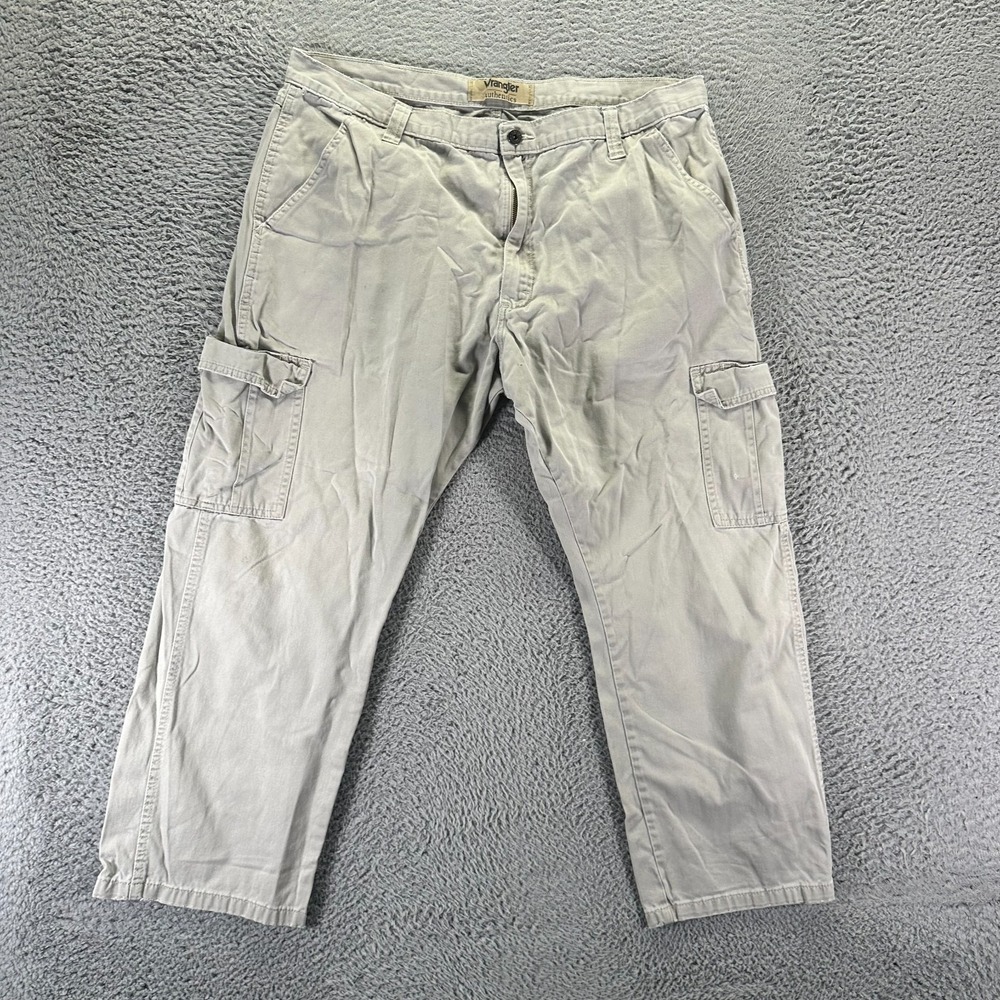 Wrangler Authentics Pant Mens 40x27 Beige Cotton Twill Cargo Straight Workwear